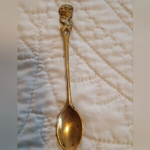 Tiny Vintage 1930s Polish Golden Brass Rose Spoon